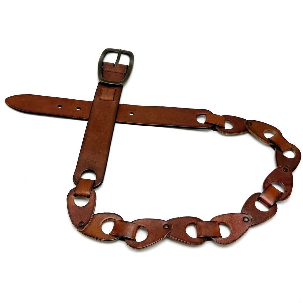 Rolfs Linked Leather Belt L 32-36 Brown Cut Outs Boho Western Equestrian Hippie - Picture 5 of 7